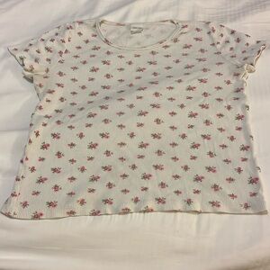 Cherokee Cream Floral Crop T-Shirt Ladies Small